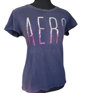 2010s Aeropostale Mcbling Sequin Spellout Tshirt Sz L